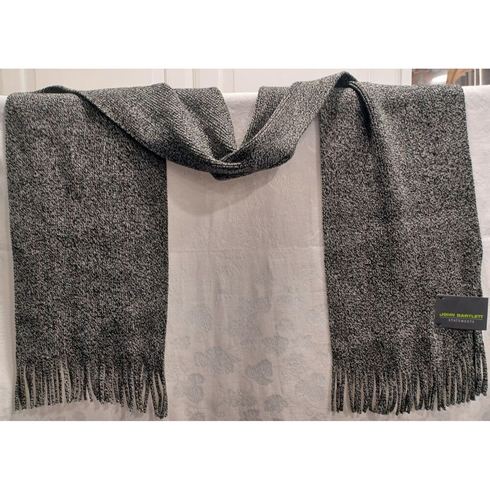 JOHN BARTLETT STATEMENTS MEN'S WINTER FRINGE MARBLED GRAY ACRYLIC SCARF NWT